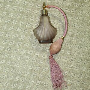 Vintage Frosted Mauve Glass Perfume Bottle with Pump